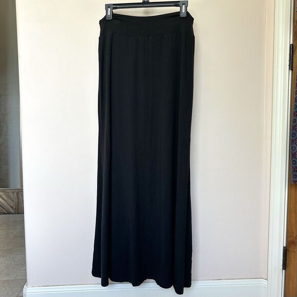Karen Kane Maxi Skirt XL Pull On Black Slit Goth Witchy Capsule Basic - Picture 3 of 7